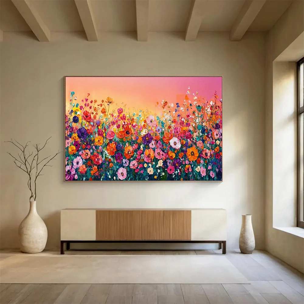 Sunset Original Field Flowers Abstract Canvas Wall Art EP97S